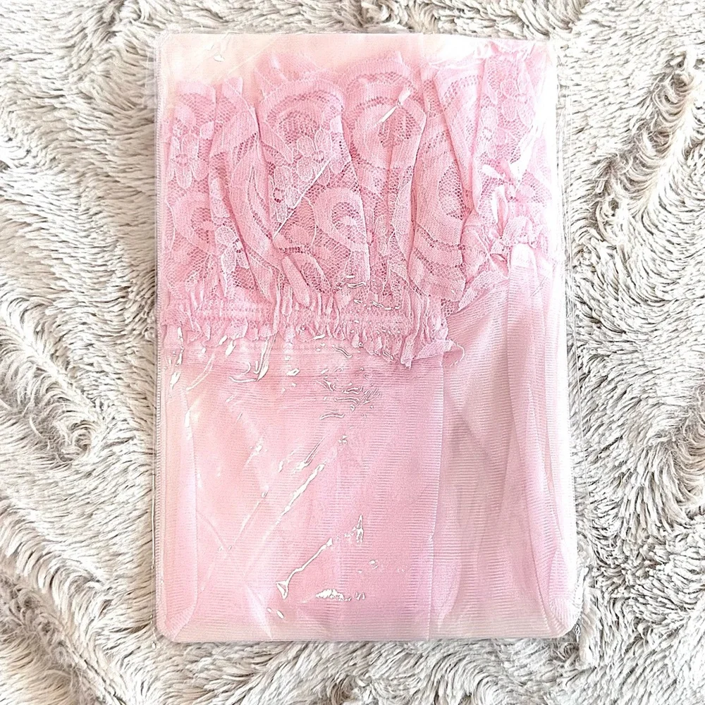 Pastel Pink Thigh High Sheer Stockings With Lace Stretchy NEW